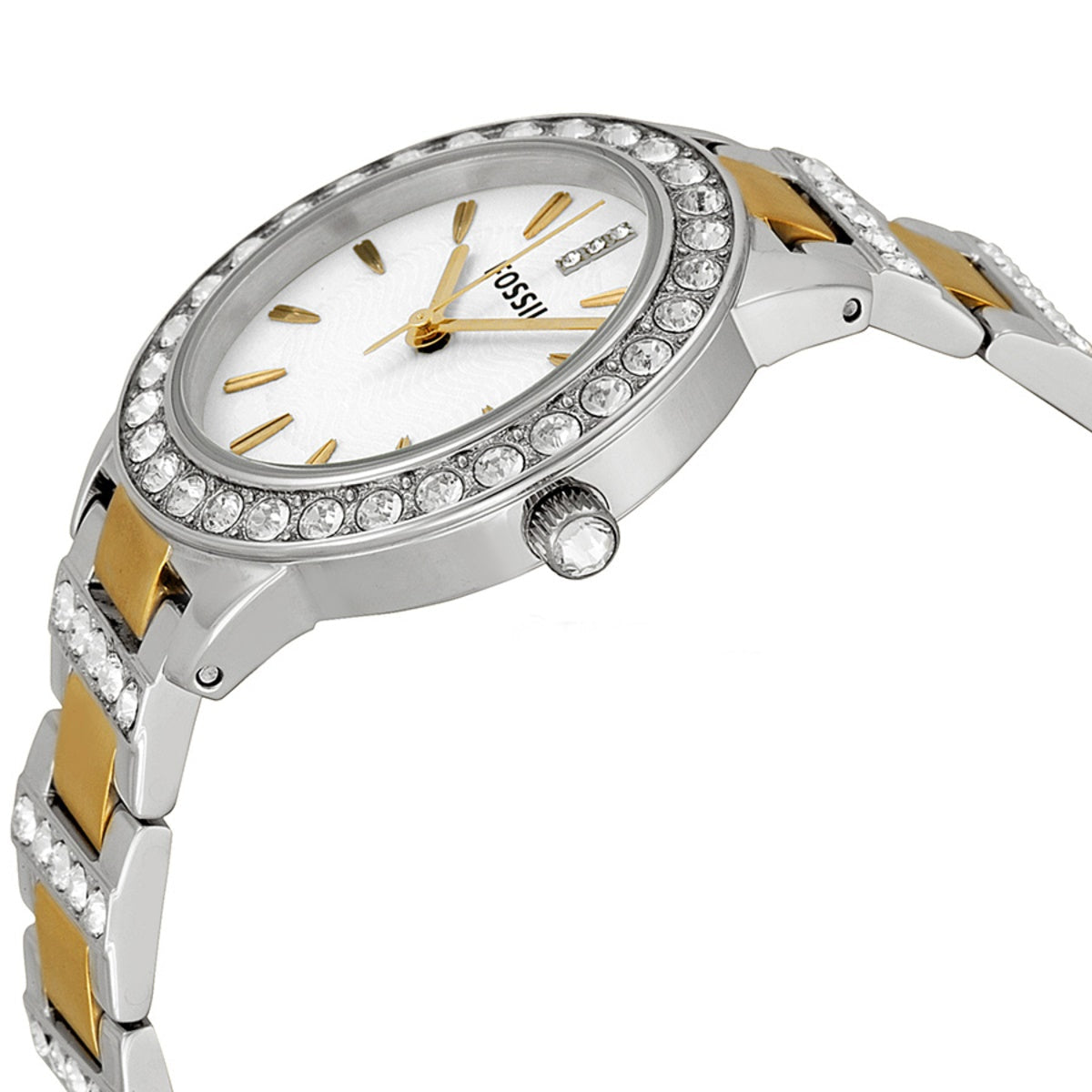  Shop Authentic Fossil Jesse Crystals White Dial Two Tone Steel Strap Watch for Women - ES2409 - Luxxuri