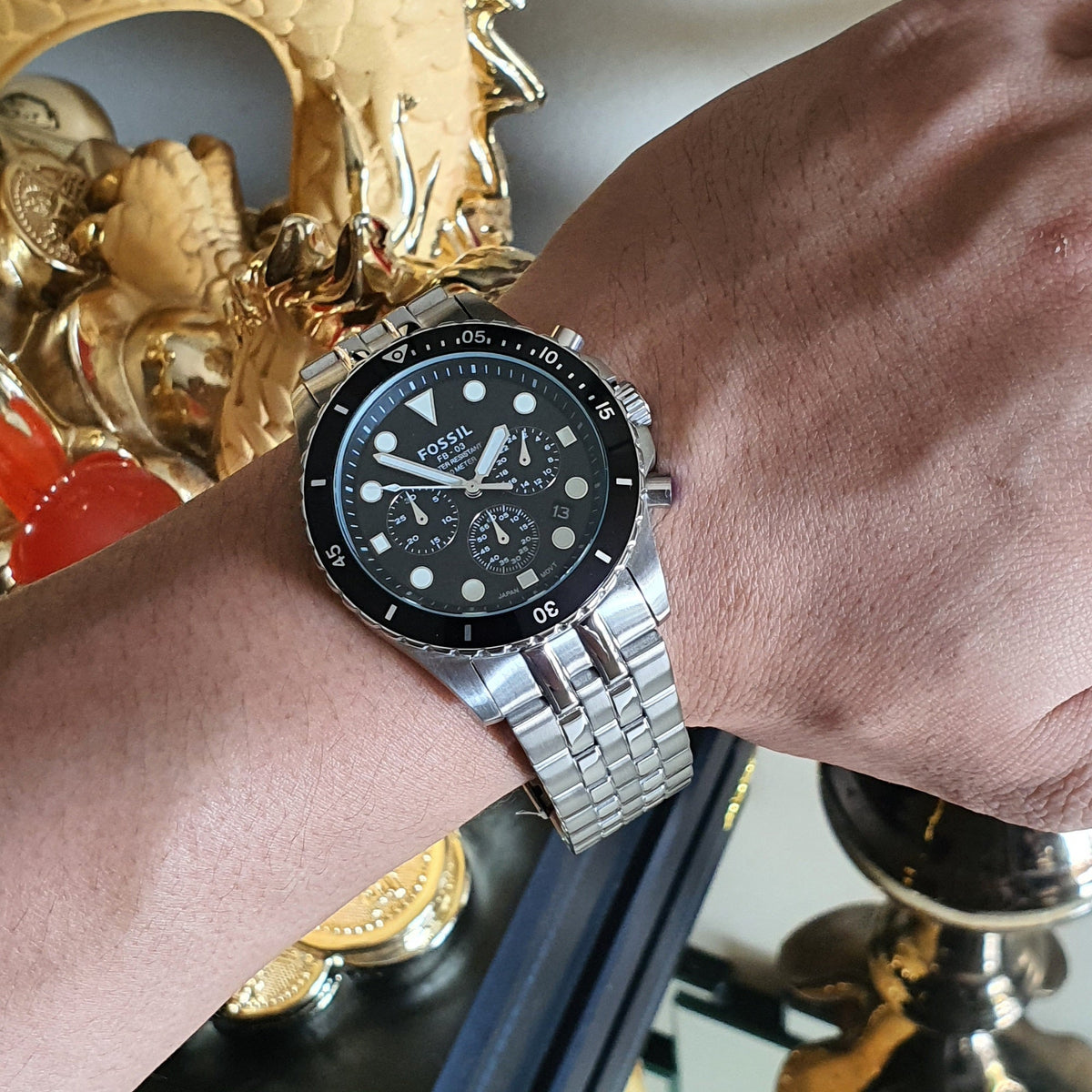  Shop Authentic Fossil FB-01 Chronograph Black Dial Silver Steel Strap Watch for Men - FS5837 - Luxxuri