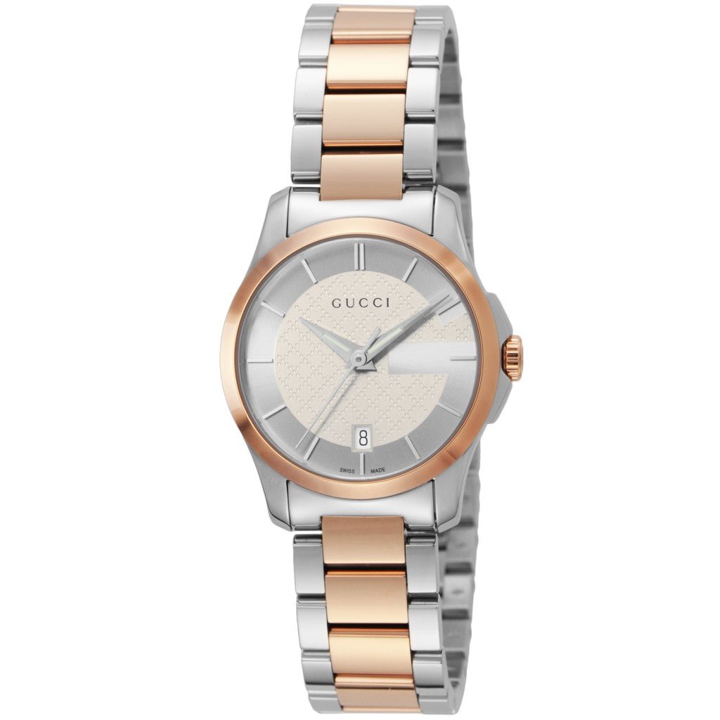  Shop Authentic Gucci G Timeless Silver Dial Two Tone Steel Strap Watch For Women - YA126528 - Luxxuri