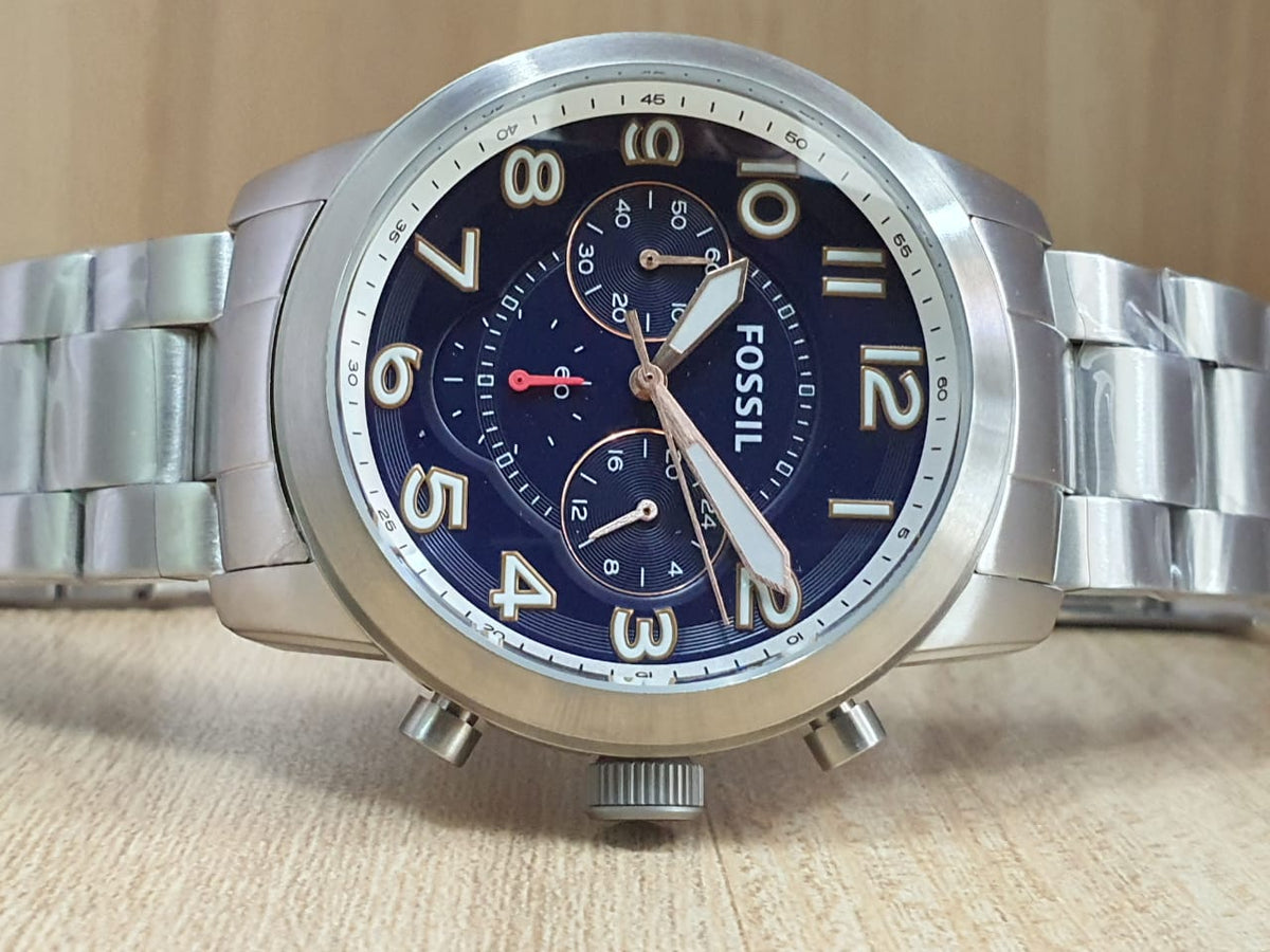  Shop Authentic Fossil Pilot 54 Chronograph Navy Blue Dial Silver Steel Strap Watch for Men - FS5203 - Luxxuri