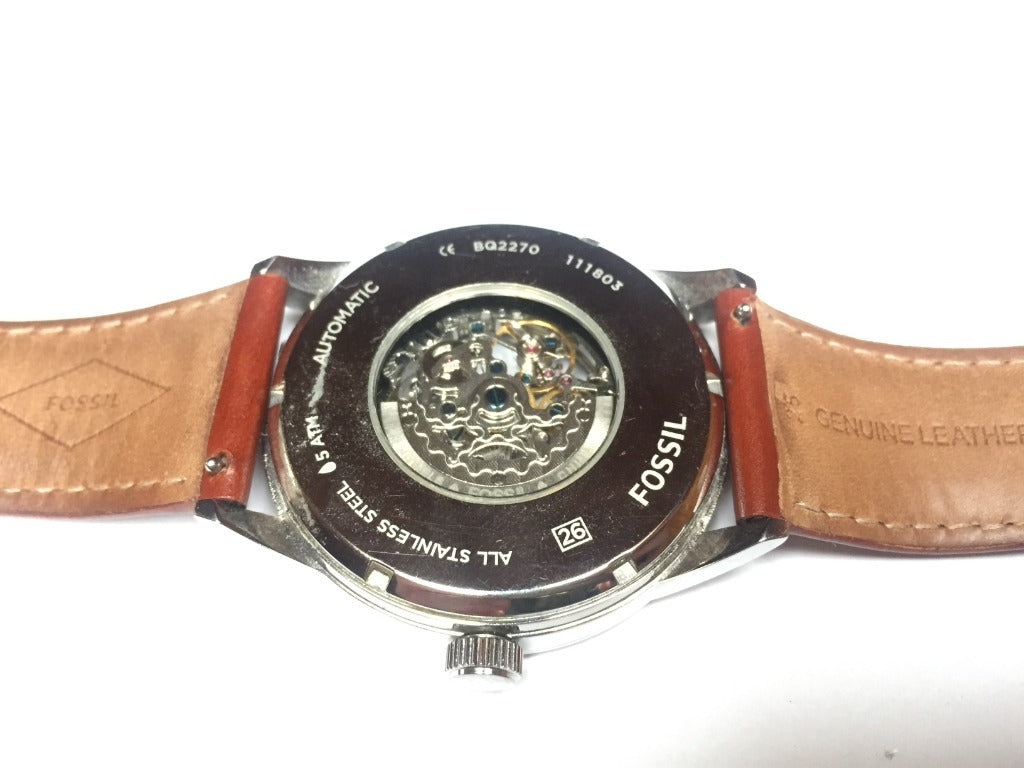  Shop Authentic Fossil Flynn Automatic Black Dial Brown Leather Strap Watch for Men - BQ2270 - Luxxuri