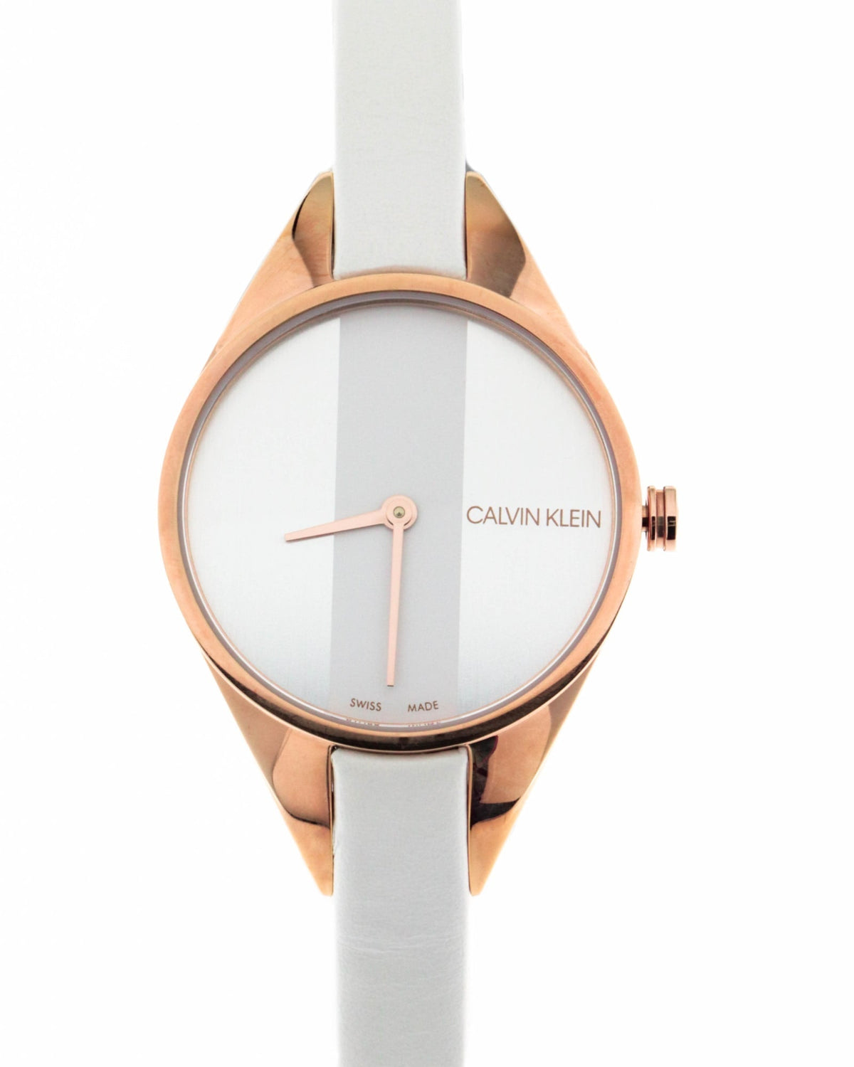  Shop Authentic Calvin Klein Rebel White Grey Dial White Leather Strap Watch for Women - K8P236L6 - Luxxuri