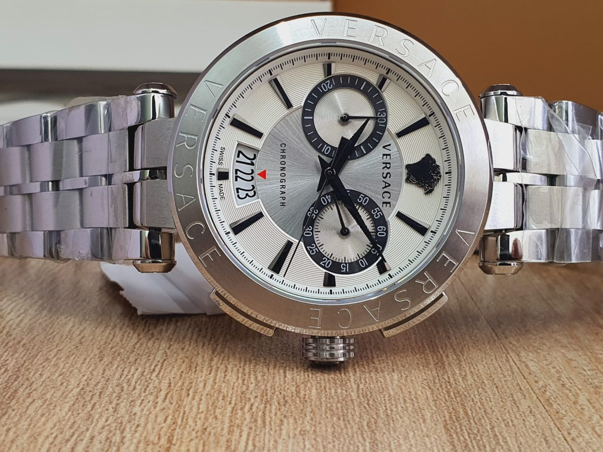  Shop Authentic Versace Aion Chronograph White Dial Silver Steel Strap Watch for Men - VBR040017 - Luxxuri