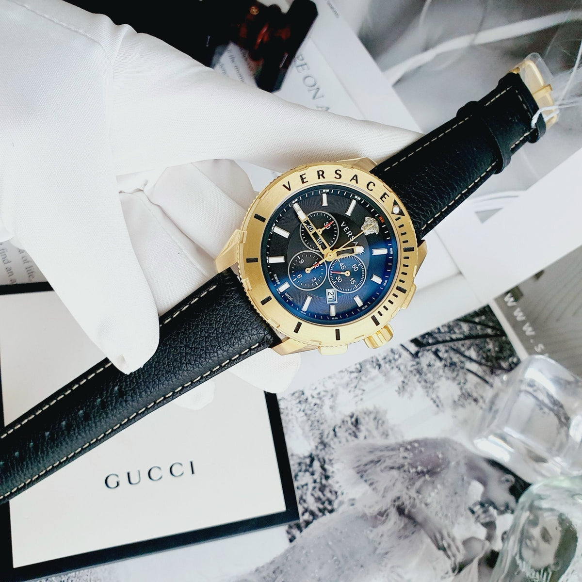  Shop Authentic Versace Casual Chronograph Blue Dial Blue Leather Strap Watch for Men - VERG004-18 - Luxxuri