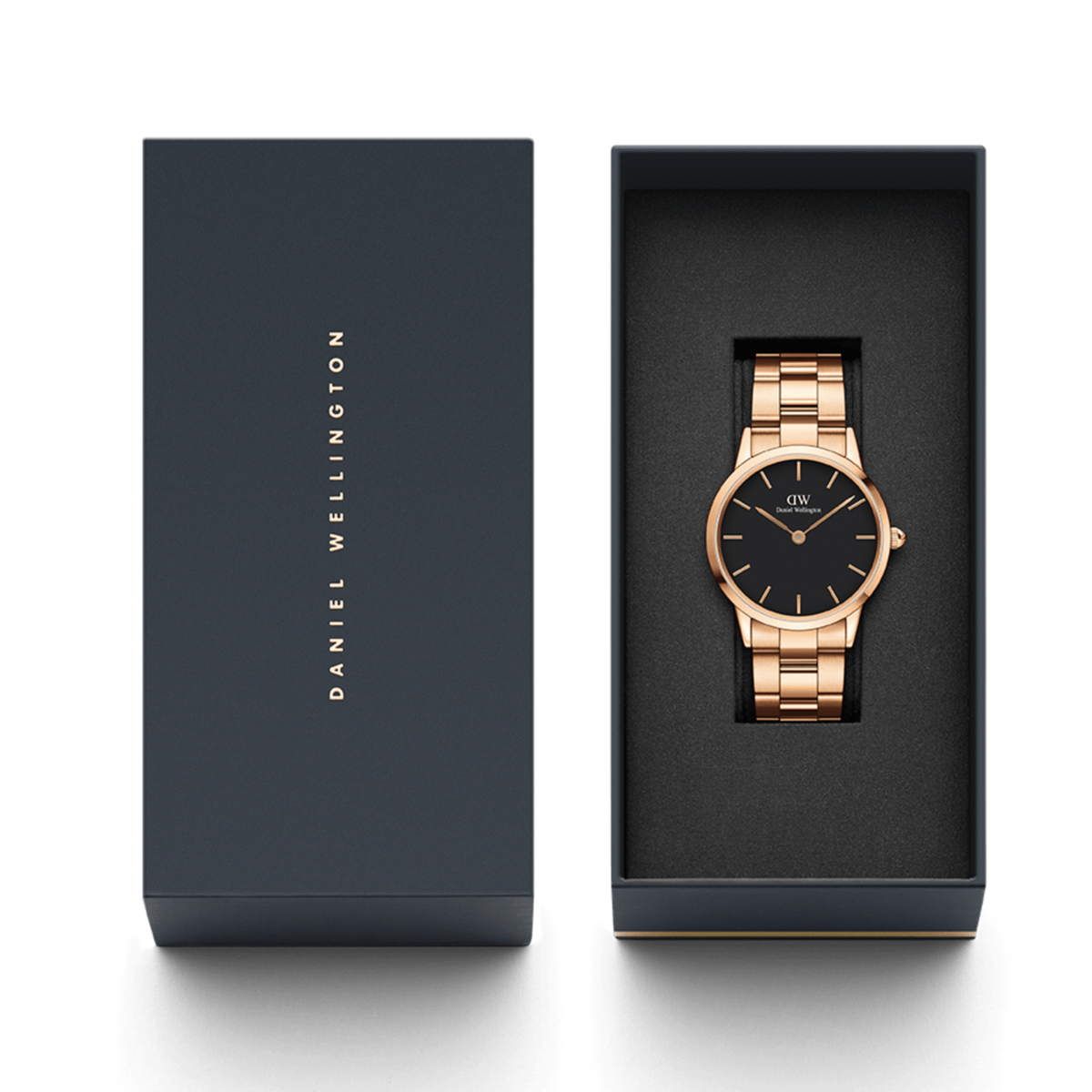  Shop Authentic Daniel Wellington Iconic Link Black Dial Rose Gold Steel Strap Watch for Women - DW00100210 - Luxxuri