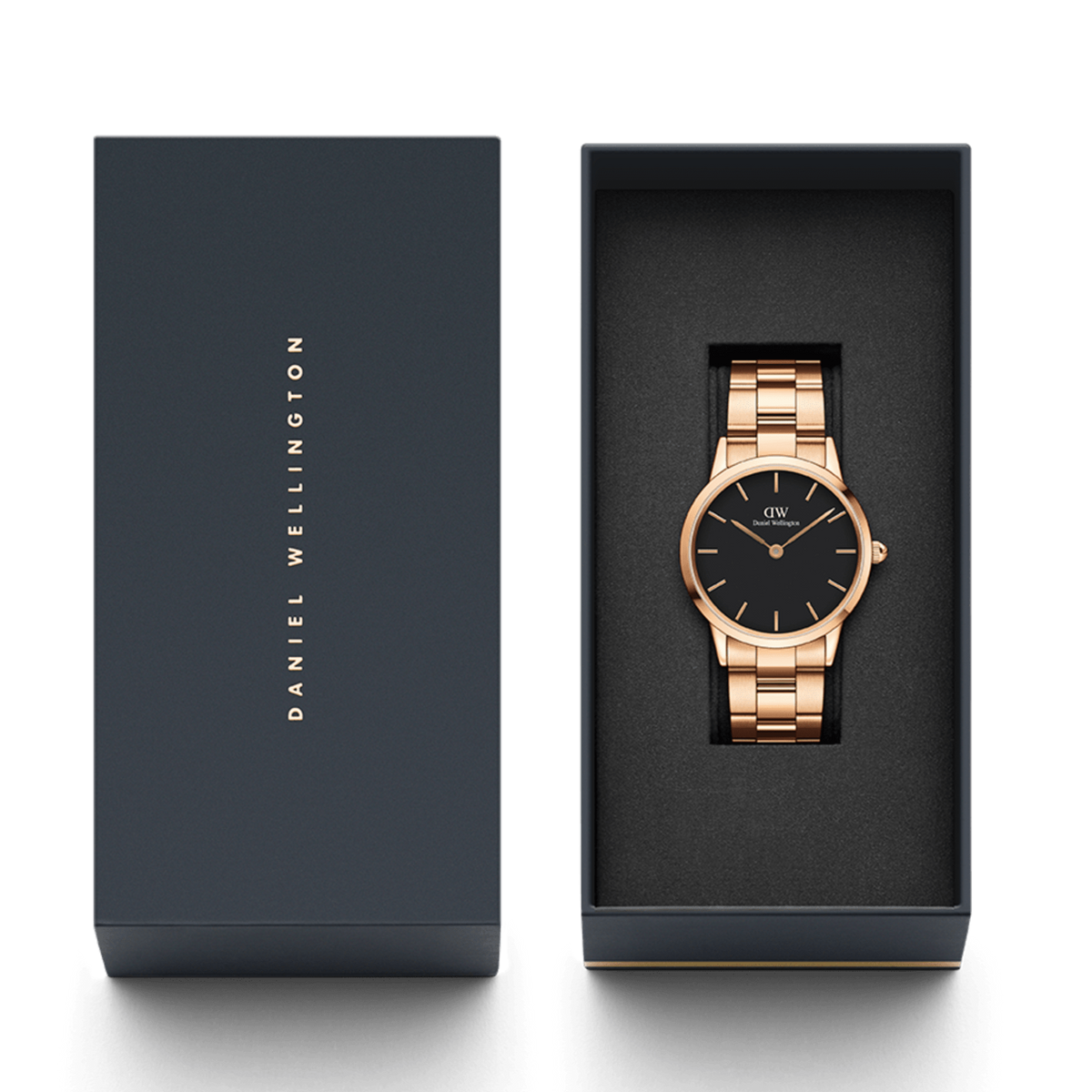  Shop Authentic Daniel Wellington Iconic Link Black Dial Rose Gold Steel Strap Watch For Men - DW00100344 - Luxxuri