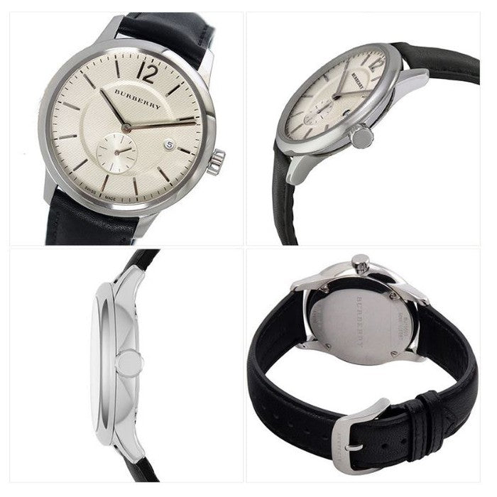  Shop Authentic Burberry The Classic Horseferry Beige Dial Black Leather Strap Watch for Men - BU10000 - Luxxuri