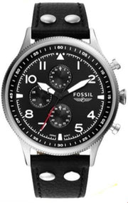  Shop Authentic Fossil Retro Pilot Chronograph Black Dial Black Leather Strap Watch for Men - FS5806 - Luxxuri