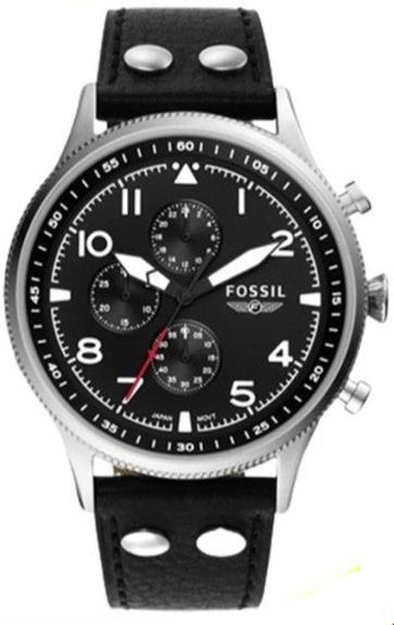  Shop Authentic Fossil Retro Pilot Chronograph Black Dial Black Leather Strap Watch for Men - FS5806 - Luxxuri