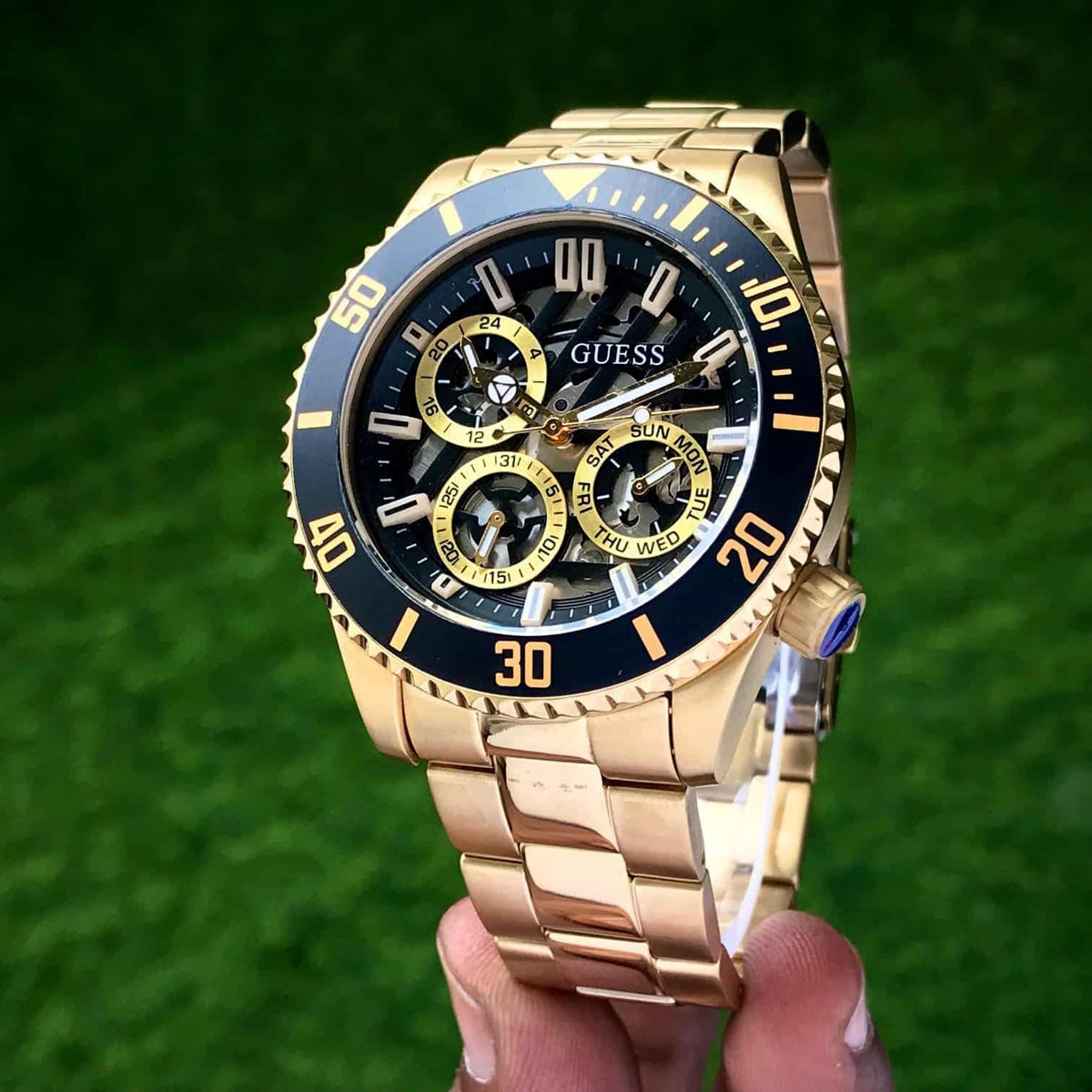  Shop Authentic Guess Axle Multifunction Black Dial Gold Steel Strap Watch For Men - GW0488G2 - Luxxuri