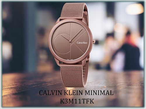  Shop Authentic Calvin Klein Minimal Quartz Pink Gold Dial Pink Gold Mesh Bracelet Watch for Men - K3M11TFK - Luxxuri