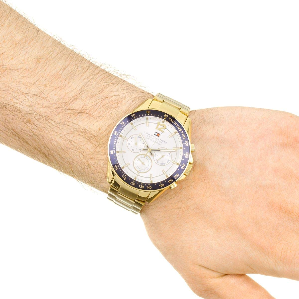  Shop Authentic Tommy Hilfiger Luke Chronograph White Dial Gold Steel Strap Watch for Men - 1791121 - Luxxuri