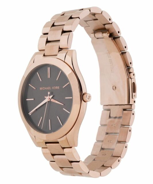  Shop Authentic Michael Kors Slim Runway Brown Dial Rose Gold Stainless Steel Strap Watch for Women - MK3181 - Luxxuri