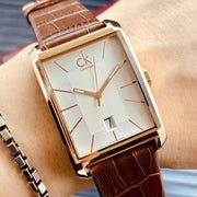  Shop Authentic Calvin Klein Window Silver Dial Brown Leather Strap Watch for Men - K2M21126 - Luxxuri