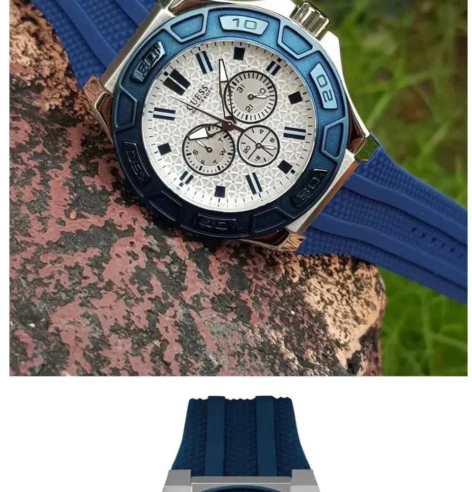  Shop Authentic Guess Force White Dial Blue Rubber Strap Watch For Men - W0674G4 - Luxxuri