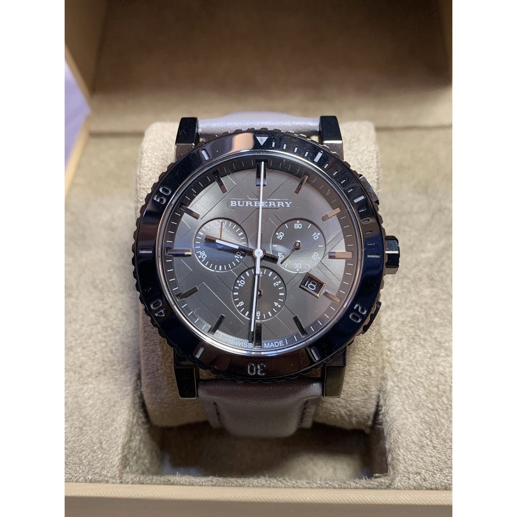  Shop Authentic Burberry The City Chronograph Ion Plated Grey Dial Grey Leather Strap Watch for Men - BU9384 - Luxxuri