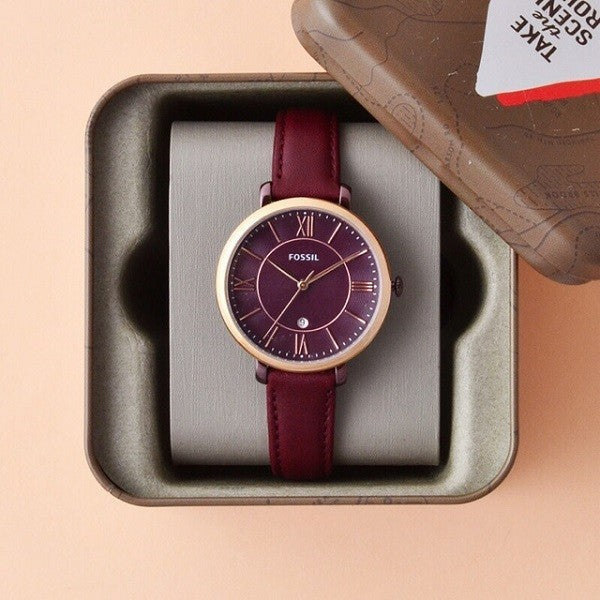  Shop Authentic Fossil Jacqueline Burgundy Dial Burgundy Leather Strap Watch for Women  - ES4099 - Luxxuri