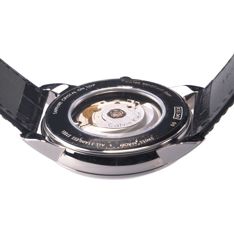 Shop Authentic Calvin Klein Infinity Automatic Black Dial Black Leather Strap Watch for Men - K5S341C1 - Luxxuri