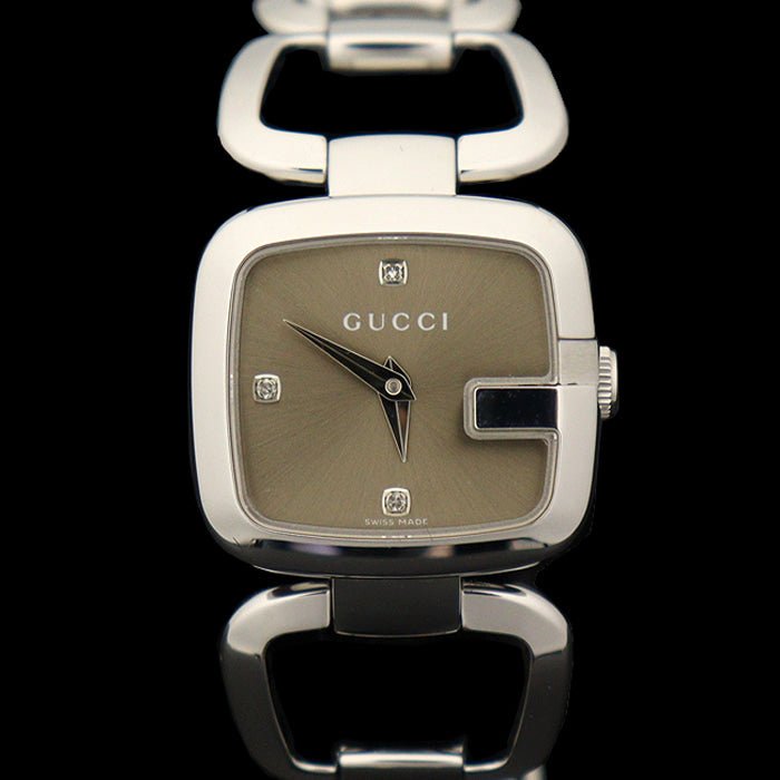  Shop Authentic Gucci G Gucci Brown Dial Silver Steel Strap Watch For Women - YA125503 - Luxxuri