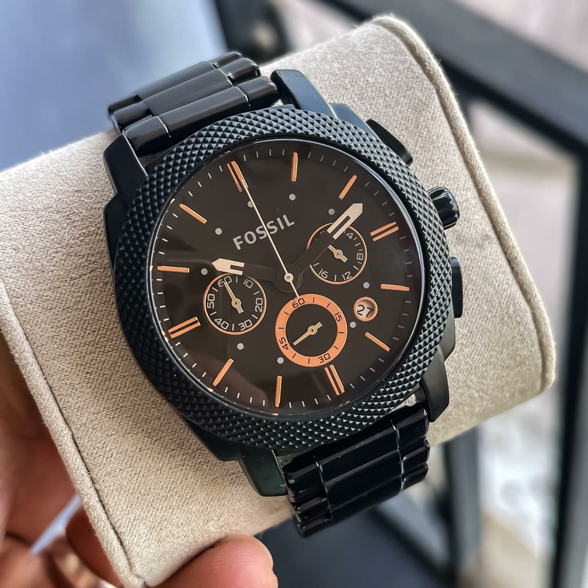  Shop Authentic Fossil Machine Chronograph Black Dial Black Steel Strap Watch for Men - FS4682 - Luxxuri
