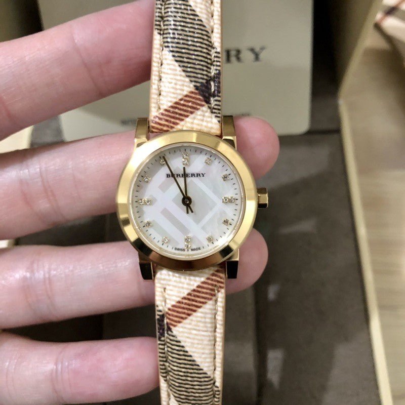  Shop Authentic Burberry The City Diamonds Mother of Pearl Dial Brown Leather Strap Watch for Women - BU9226 - Luxxuri
