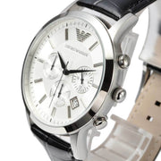  Shop Authentic Emporio Armani Classic Chronograph Silver Dial Black Leather Strap Watch For Men - AR2432 - Luxxuri