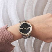  Shop Authentic Gucci G Interlocking Black Dial Silver Steel Strap Watch For Women - YA133307 - Luxxuri