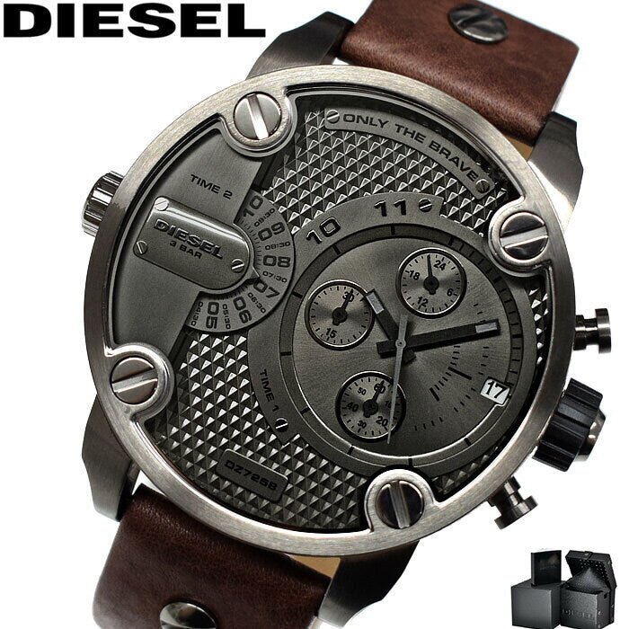  Shop Authentic Diesel Little Daddy SBA Small Sized Grey Dial Brown Leather Strap Watch For Men - DZ7258 - Luxxuri