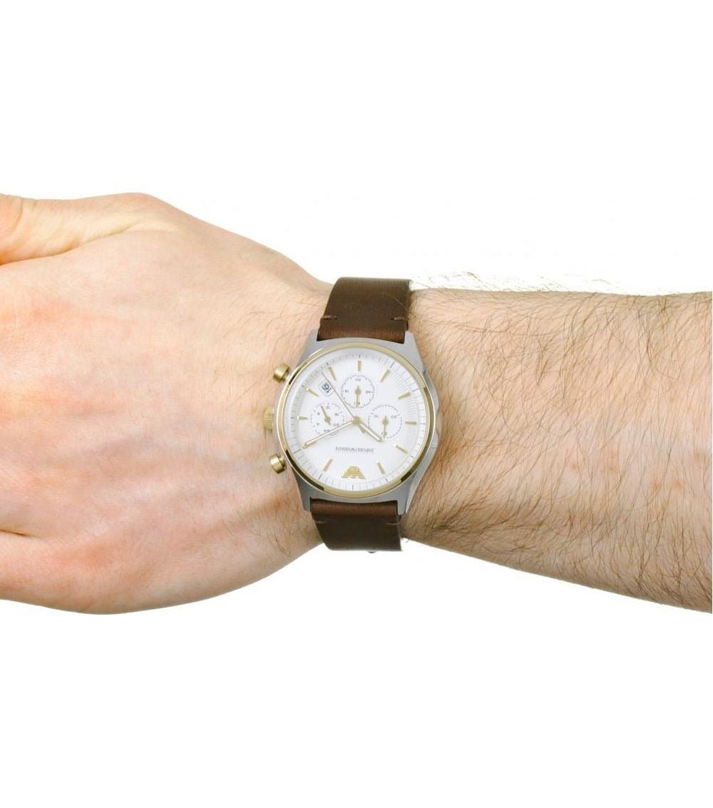  Shop Authentic Emporio Armani Chronograph White Dial Brown Leather Strap Watch For Men - AR11033 - Luxxuri