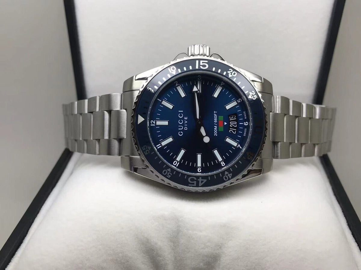  Shop Authentic Gucci Dive Quartz Blue Dial Silver Steel Strap Watch For Men - YA136311 - Luxxuri