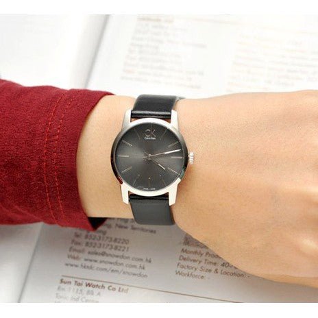  Shop Authentic Calvin Klein City Black Dial Black Leather Strap Watch For Women - K2G23107 - Luxxuri