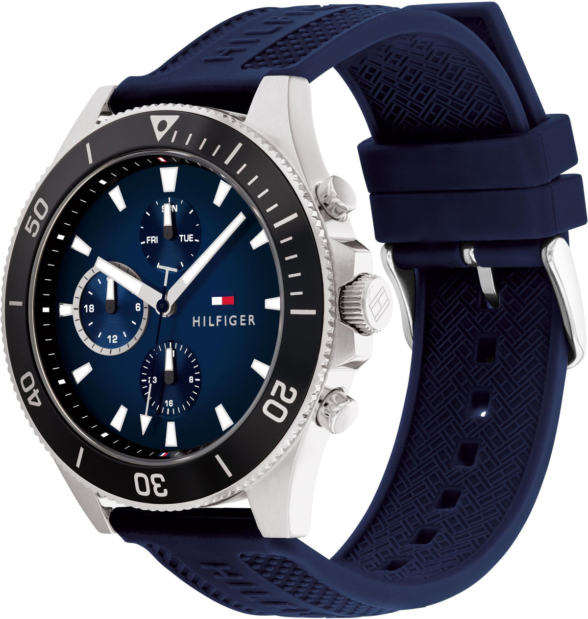  Shop Authentic Tommy Hilfiger Larson Chronograph Blue Dial Blue Rubber Strap Watch For Men - 1791920 - Luxxuri
