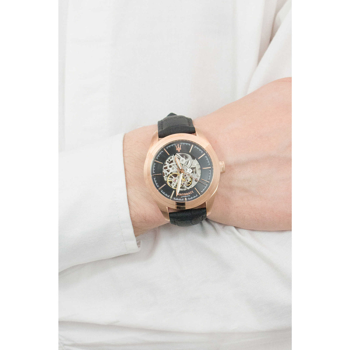  Shop Authentic Maserati Traguardo Automatic Black Skeleton Dial Black Leather Strap Watch For Men - R8821112001 - Luxxuri