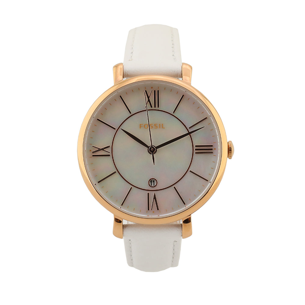  Shop Authentic Fossil Jacqueline Quartz Mother of Pearl White Dial White Leather Strap Watch for Women - ES4579 - Luxxuri