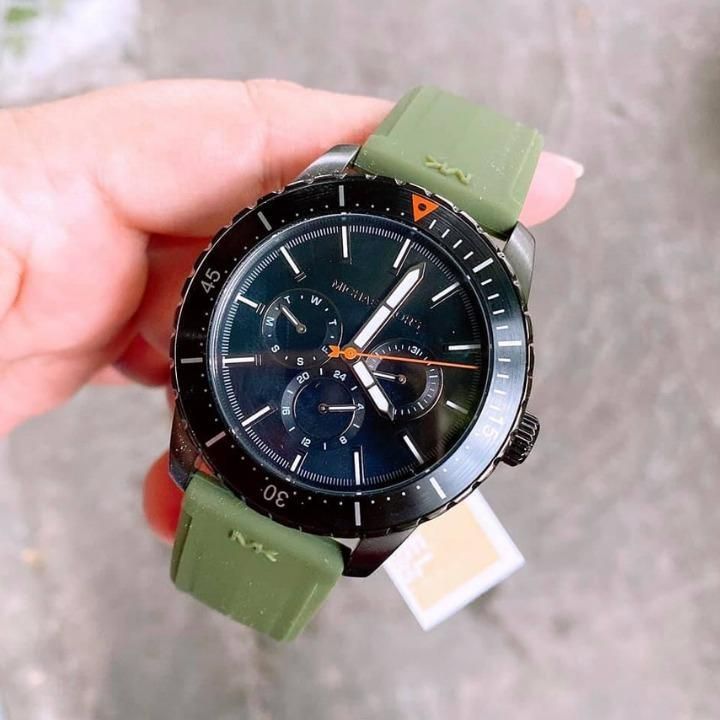  Shop Authentic Michael Kors Cunningham Chronograph Black Dial Green Rubber Strap Watch For Men - MK7165 - Luxxuri