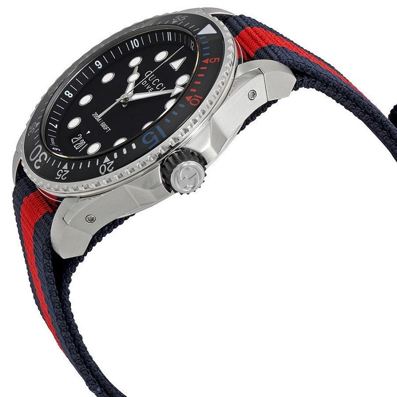  Shop Authentic Gucci Dive Black Dial Red & Blue Nylon Strap Watch For Men - YA136210 - Luxxuri