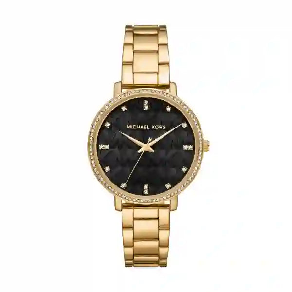  Shop Authentic Michael Kors Pyper Three-Hand Black Dial Gold Steel Strap Watch For Women - MK4593 - Luxxuri