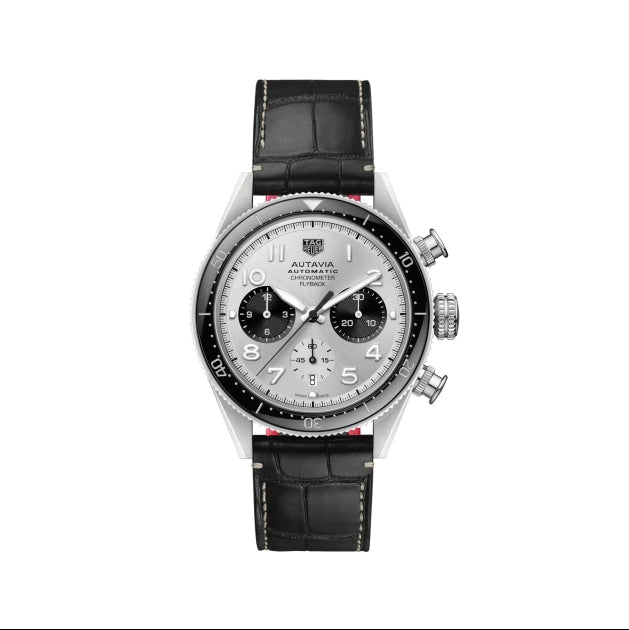  Shop Authentic Tag Heuer Autavia Chronometer Flyback Chronograph Silver Dial Black Leather Strap Watch for Men - CBE511B.FC8279 - Luxxuri
