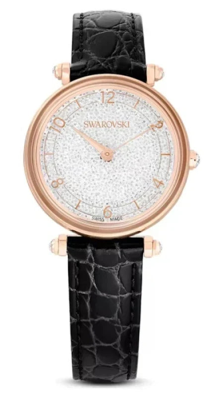  Shop Authentic Swarovski Crystalline Wonder Silver Dial Black Leather Strap Watch for Women - 5653359 - Luxxuri