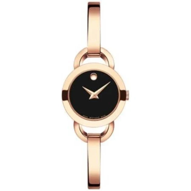  Shop Authentic Movado Rondiro 22mm Black Dial Rose Gold Steel Strap Watch For Women - 0607065 - Luxxuri