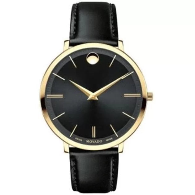  Shop Authentic Movado Ultra Slim Black Dial Black Leather Strap Watch For Women - 0607091 - Luxxuri