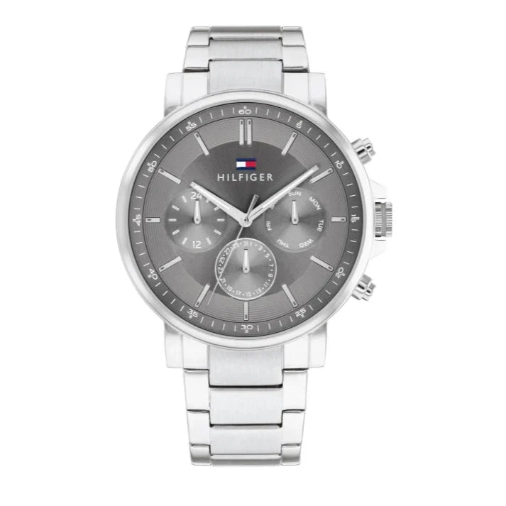  Shop Authentic Tommy Hilfiger Tyson Chronograph Grey Dial Silver Steel Strap Watch For Men - 1710604 - Luxxuri