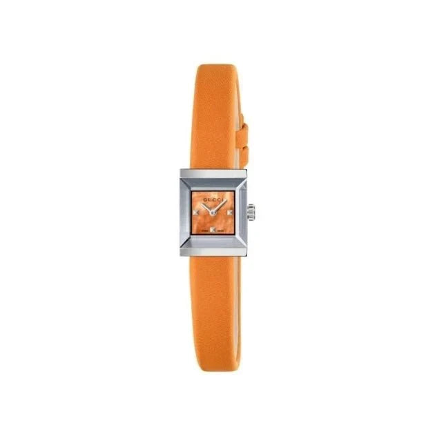  Shop Authentic Gucci G-Frame Square Mother of Pearl Orange Dial Orange Leather Strap Watch For Women - YA128532 - Luxxuri