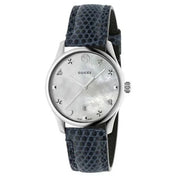  Shop Authentic Gucci G-Timeless Signature Mother of Pearl Silver Dial Blue Leather Strap Watch For Women - YA1264049 - Luxxuri