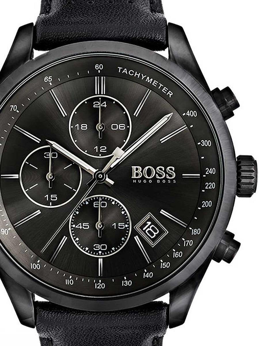  Shop Authentic Hugo Boss Grand Prix Black Dial Black Leather Strap Watch for Men - 1513474 - Luxxuri
