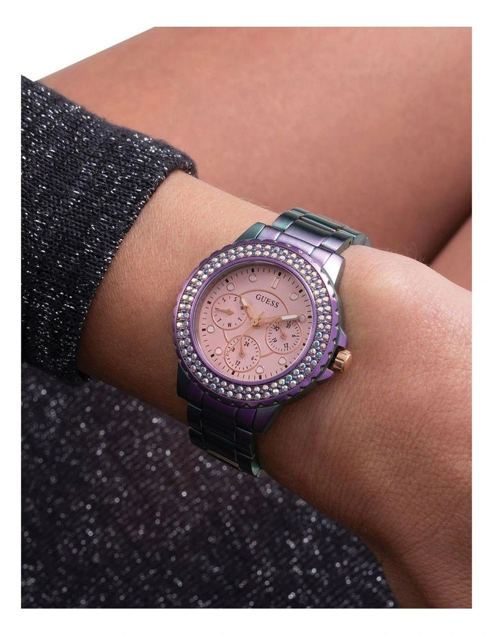  Shop Authentic Guess Crown Jewel Diamonds Purple Dial Purple Steel Strap Watch for Women - GW0410L4 - Luxxuri