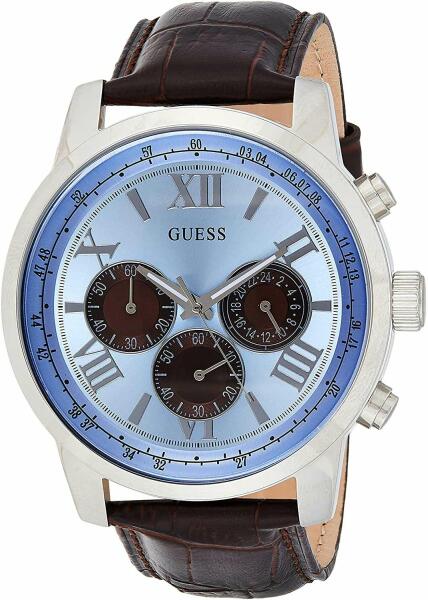  Shop Authentic Guess Horizon Chronograph Analog Blue Dial Brown Leather Strap Watch For Men - W0380G6 - Luxxuri