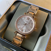  Shop Authentic Fossil Carlie Silver Dial Two Tone Steel Strap Watch for Women - ES4342 - Luxxuri