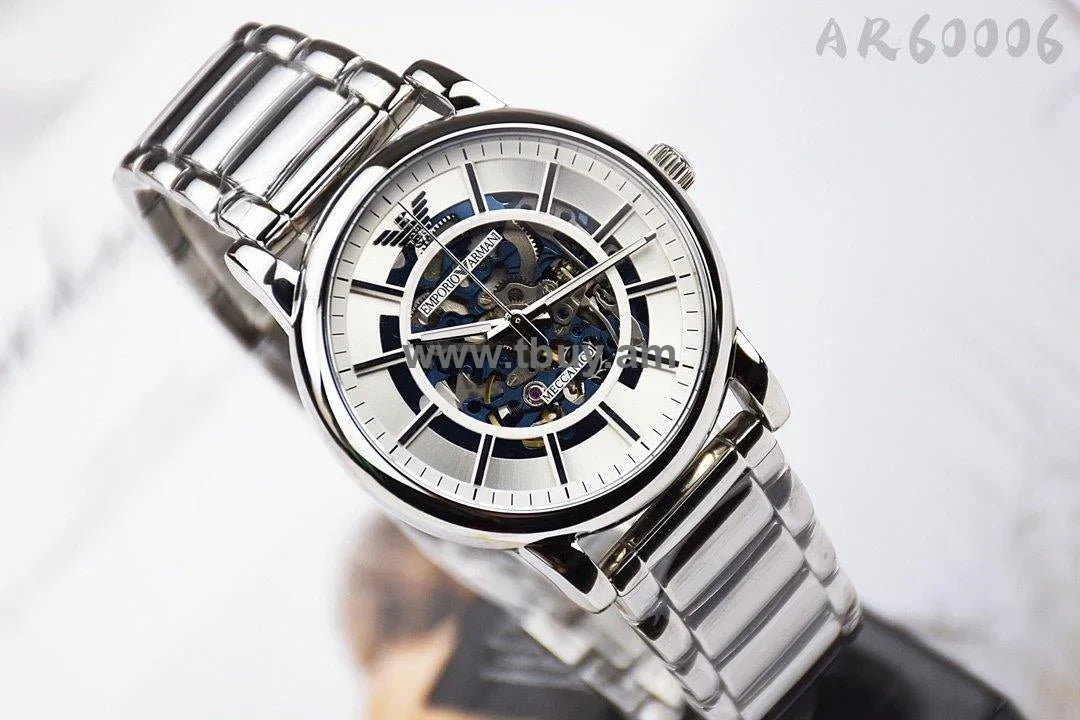  Shop Authentic Emporio Armani Meccanico Automatic Silver Dial Silver Steel Strap Watch for Men - AR60006 - Luxxuri