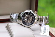  Shop Authentic Fossil Grant Automatic Skeleton Black Dial Silver Steel Strap Watch for Men - ME3103 - Luxxuri